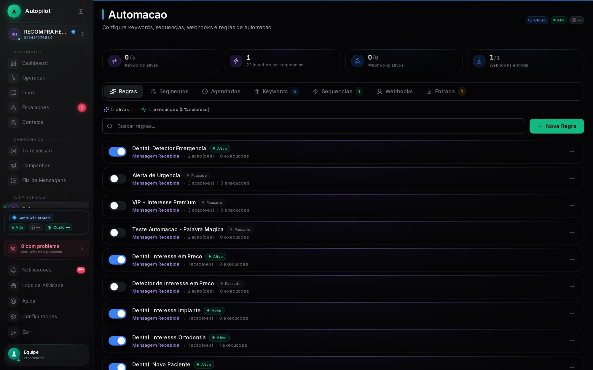 Regras que disparam o fluxo certo na hora certa